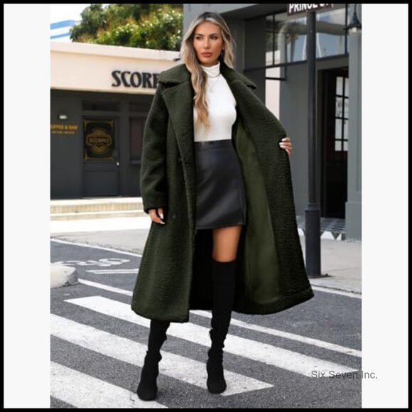 Faux Fur Oversized Double-Breasted Long Coat with Pockets - Picture 3 of 7